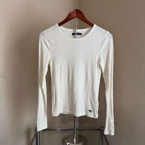 Abercrombie & Fitch Cream Ribbed Long Sleeve Tee